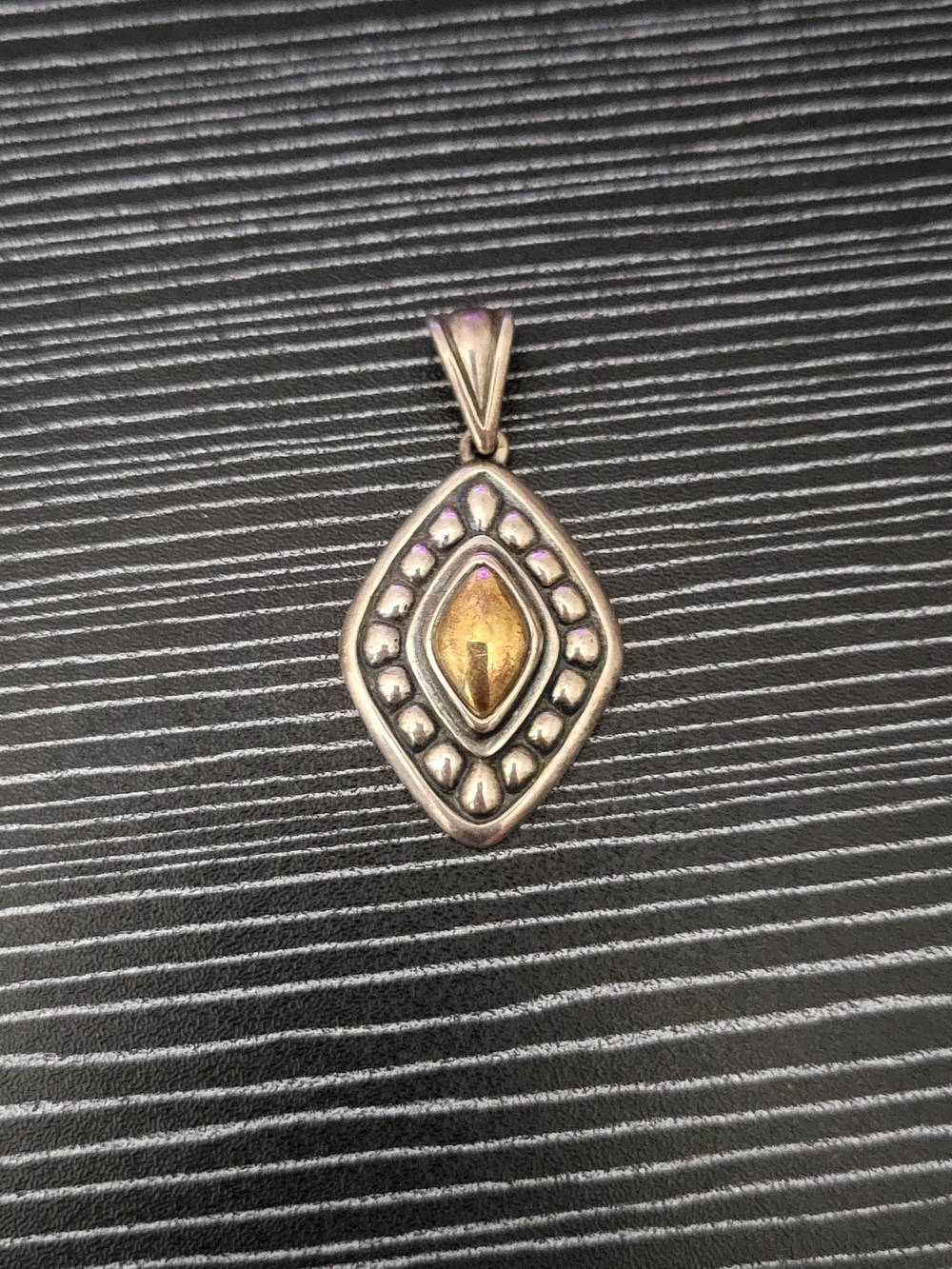James Avery Retired Sterling Silver And 14K Gold Beaded Diamond Pendant